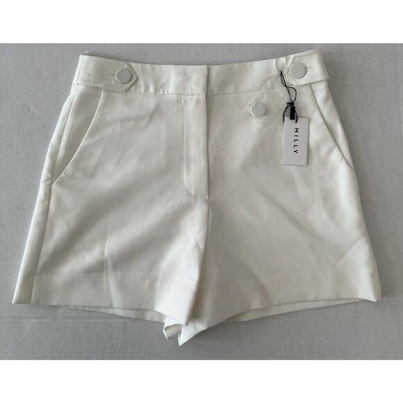 MILLY Aria Cady Sz 0 Button Tab Shorts Ivory Ecru White - Picture 3 of 16